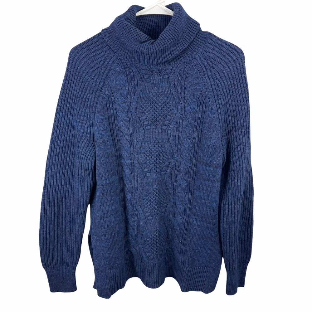 Gap Cable Rib Knit Turtleneck Chunky Sweater Pullover Navy Blue sz S Long Sleeve - Picture 1 of 5
